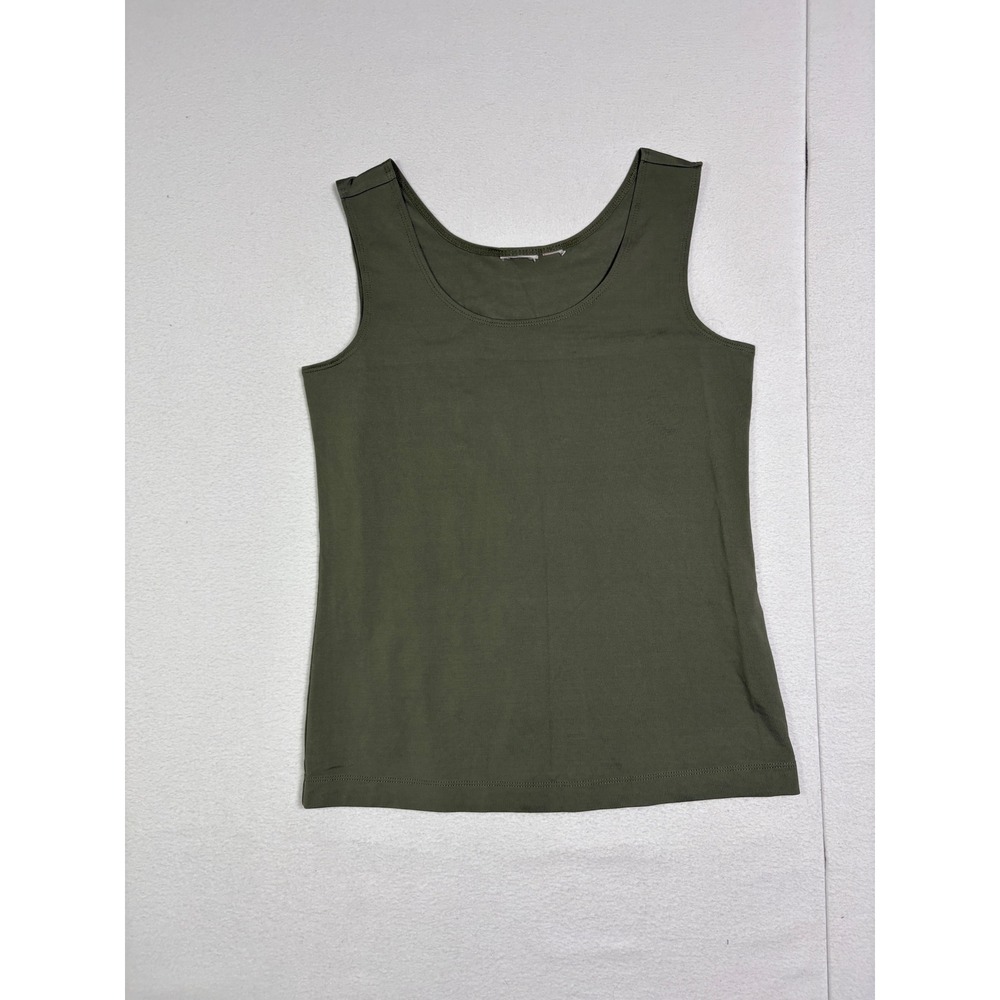 Womens Olive Green Scoop Neck Tank Top Sleeveless Basic Cotton Blend Shell